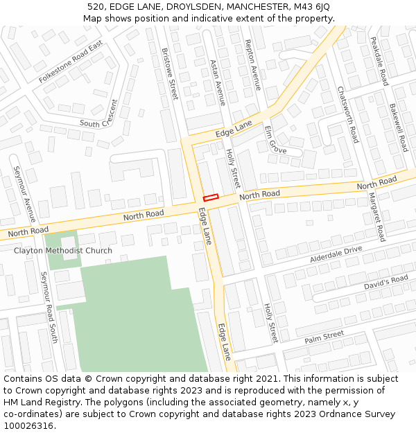 520, EDGE LANE, DROYLSDEN, MANCHESTER, M43 6JQ: Location map and indicative extent of plot
