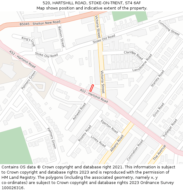 520, HARTSHILL ROAD, STOKE-ON-TRENT, ST4 6AF: Location map and indicative extent of plot