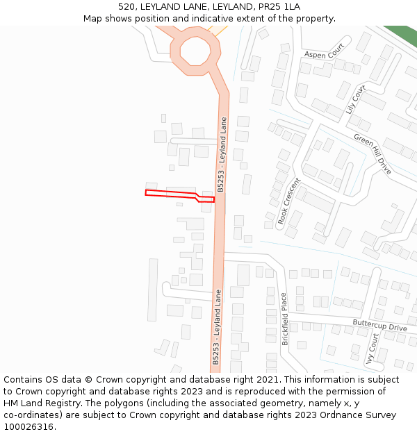 520, LEYLAND LANE, LEYLAND, PR25 1LA: Location map and indicative extent of plot
