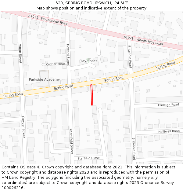 520, SPRING ROAD, IPSWICH, IP4 5LZ: Location map and indicative extent of plot