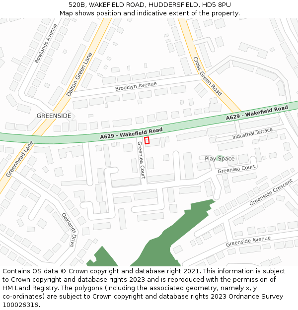 520B, WAKEFIELD ROAD, HUDDERSFIELD, HD5 8PU: Location map and indicative extent of plot
