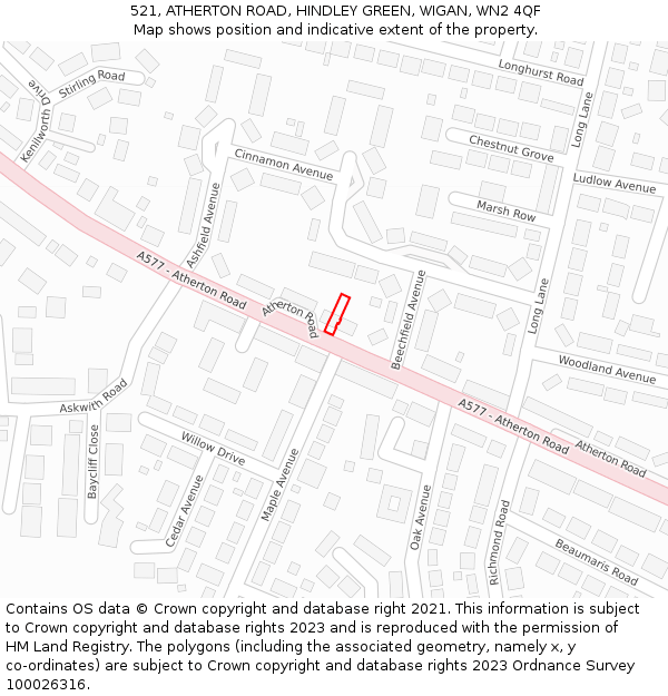 521, ATHERTON ROAD, HINDLEY GREEN, WIGAN, WN2 4QF: Location map and indicative extent of plot