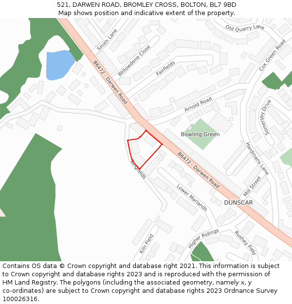 521, DARWEN ROAD, BROMLEY CROSS, BOLTON, BL7 9BD: Location map and indicative extent of plot