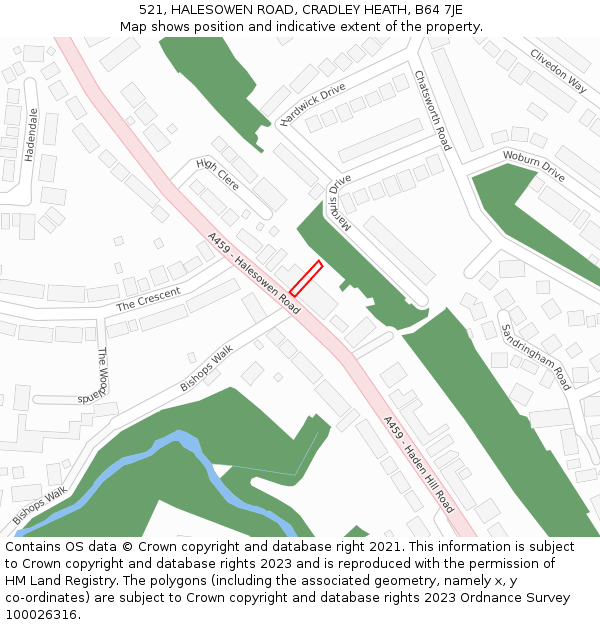 521, HALESOWEN ROAD, CRADLEY HEATH, B64 7JE: Location map and indicative extent of plot