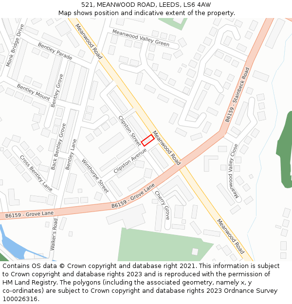 521, MEANWOOD ROAD, LEEDS, LS6 4AW: Location map and indicative extent of plot