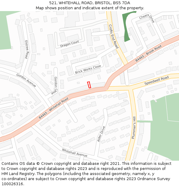 521, WHITEHALL ROAD, BRISTOL, BS5 7DA: Location map and indicative extent of plot