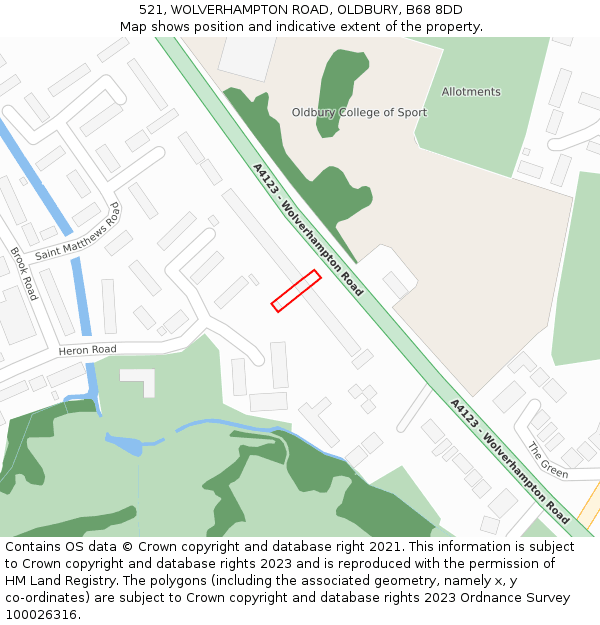 521, WOLVERHAMPTON ROAD, OLDBURY, B68 8DD: Location map and indicative extent of plot