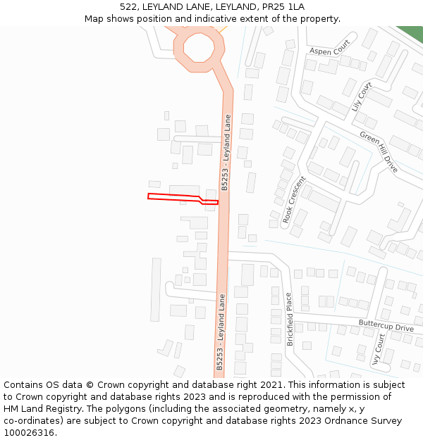 522, LEYLAND LANE, LEYLAND, PR25 1LA: Location map and indicative extent of plot