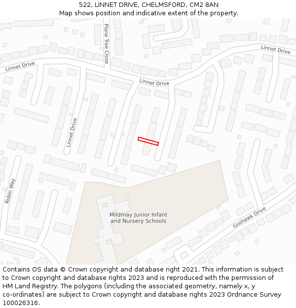 522, LINNET DRIVE, CHELMSFORD, CM2 8AN: Location map and indicative extent of plot