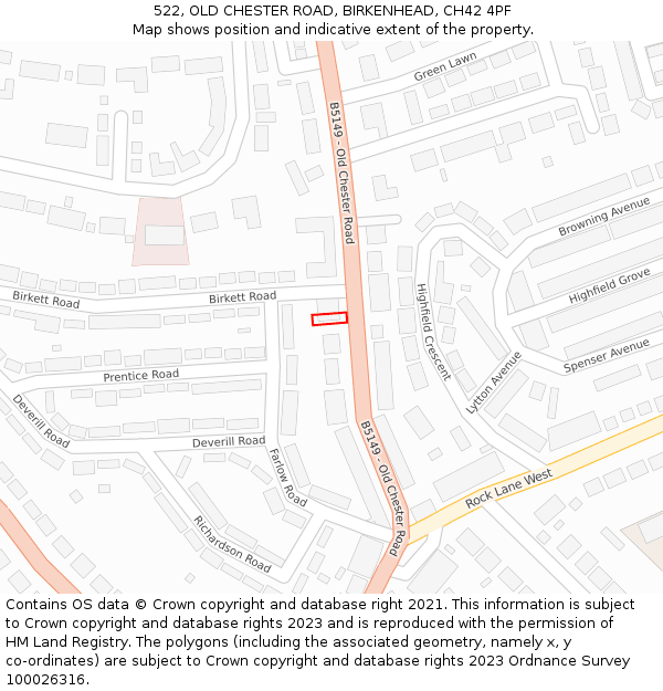 522, OLD CHESTER ROAD, BIRKENHEAD, CH42 4PF: Location map and indicative extent of plot