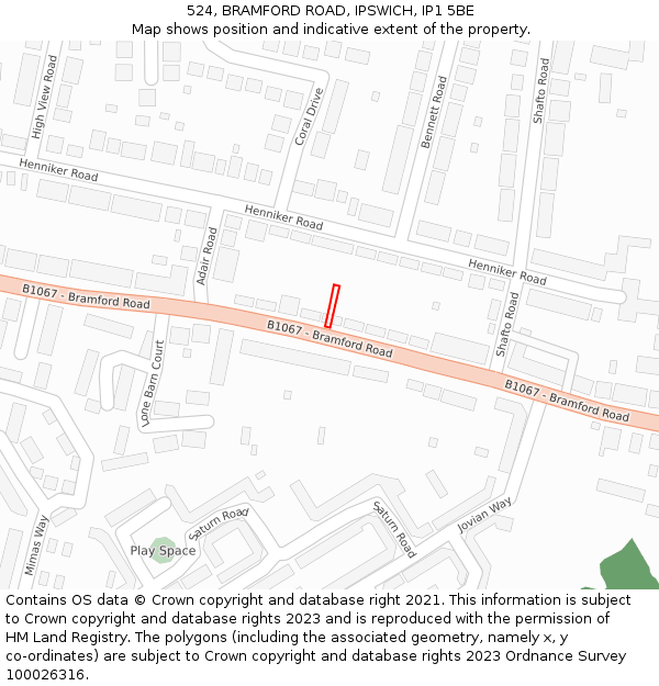 524, BRAMFORD ROAD, IPSWICH, IP1 5BE: Location map and indicative extent of plot