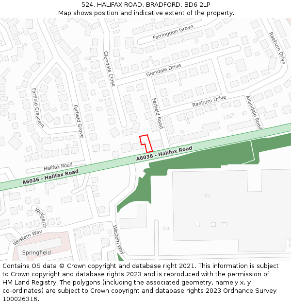 524, HALIFAX ROAD, BRADFORD, BD6 2LP: Location map and indicative extent of plot