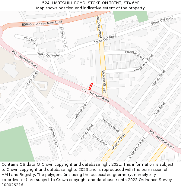 524, HARTSHILL ROAD, STOKE-ON-TRENT, ST4 6AF: Location map and indicative extent of plot