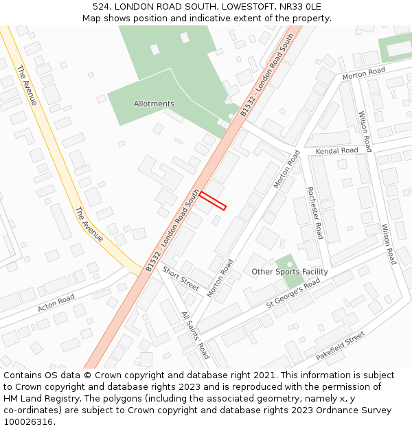 524, LONDON ROAD SOUTH, LOWESTOFT, NR33 0LE: Location map and indicative extent of plot