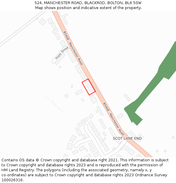 524, MANCHESTER ROAD, BLACKROD, BOLTON, BL6 5SW: Location map and indicative extent of plot