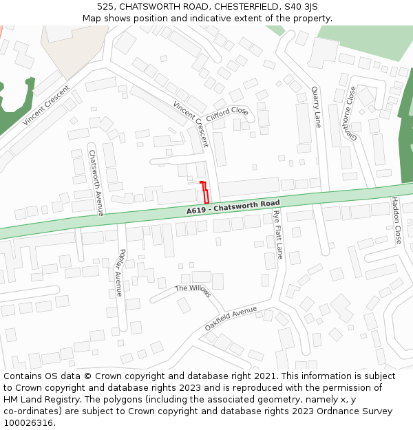 525, CHATSWORTH ROAD, CHESTERFIELD, S40 3JS: Location map and indicative extent of plot