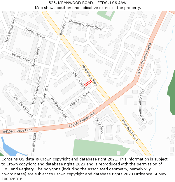 525, MEANWOOD ROAD, LEEDS, LS6 4AW: Location map and indicative extent of plot