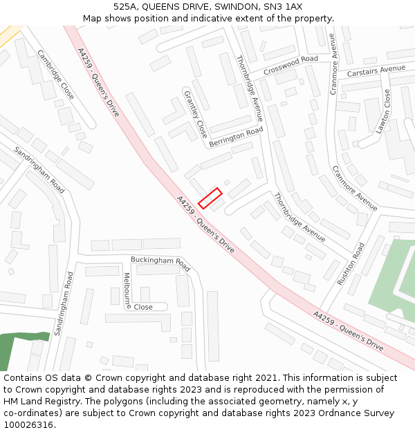 525A, QUEENS DRIVE, SWINDON, SN3 1AX: Location map and indicative extent of plot