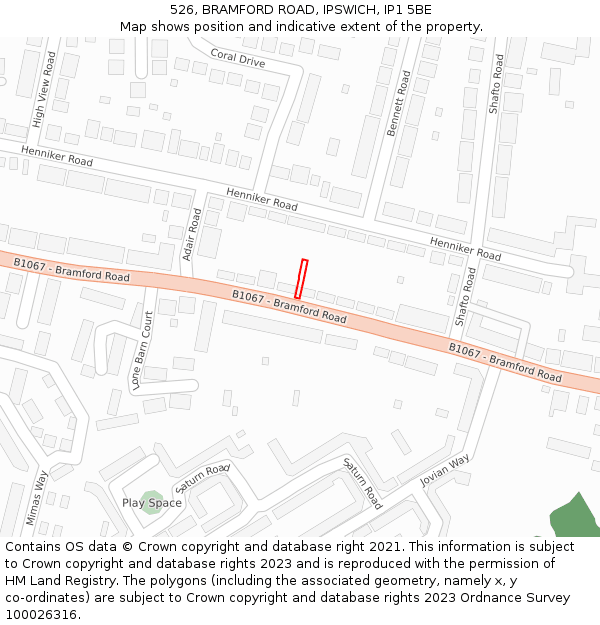 526, BRAMFORD ROAD, IPSWICH, IP1 5BE: Location map and indicative extent of plot