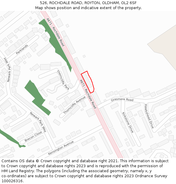 526, ROCHDALE ROAD, ROYTON, OLDHAM, OL2 6SF: Location map and indicative extent of plot