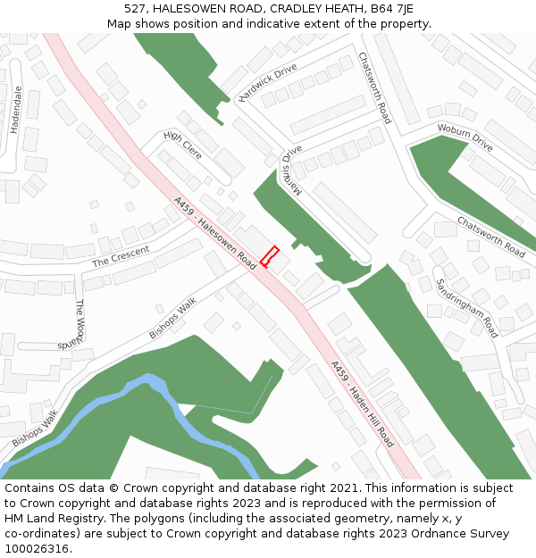 527, HALESOWEN ROAD, CRADLEY HEATH, B64 7JE: Location map and indicative extent of plot