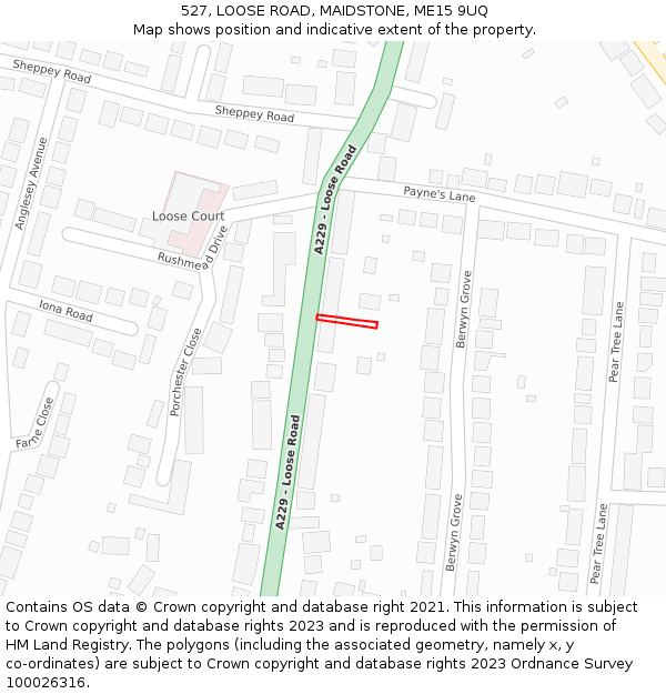 527, LOOSE ROAD, MAIDSTONE, ME15 9UQ: Location map and indicative extent of plot