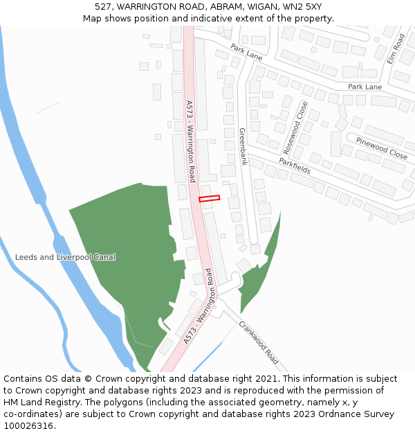 527, WARRINGTON ROAD, ABRAM, WIGAN, WN2 5XY: Location map and indicative extent of plot