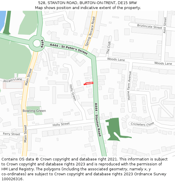 528, STANTON ROAD, BURTON-ON-TRENT, DE15 9RW: Location map and indicative extent of plot