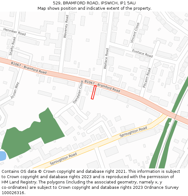 529, BRAMFORD ROAD, IPSWICH, IP1 5AU: Location map and indicative extent of plot