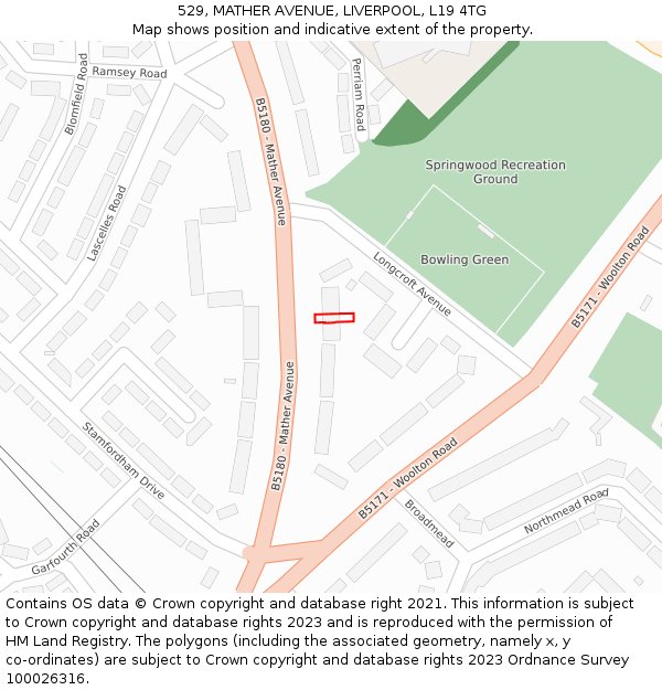 529, MATHER AVENUE, LIVERPOOL, L19 4TG: Location map and indicative extent of plot
