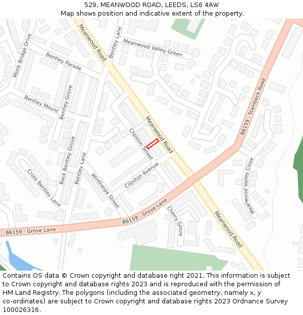 529, MEANWOOD ROAD, LEEDS, LS6 4AW: Location map and indicative extent of plot