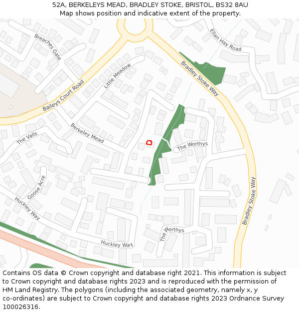 52A, BERKELEYS MEAD, BRADLEY STOKE, BRISTOL, BS32 8AU: Location map and indicative extent of plot