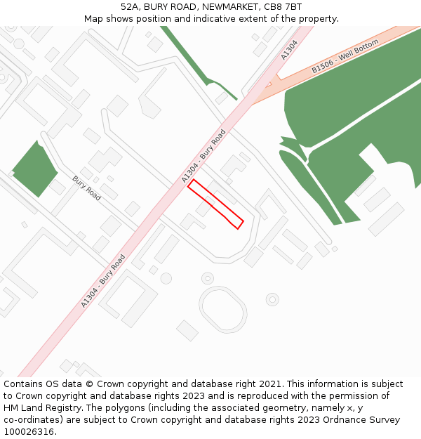 52A, BURY ROAD, NEWMARKET, CB8 7BT: Location map and indicative extent of plot