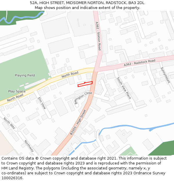 52A, HIGH STREET, MIDSOMER NORTON, RADSTOCK, BA3 2DL: Location map and indicative extent of plot