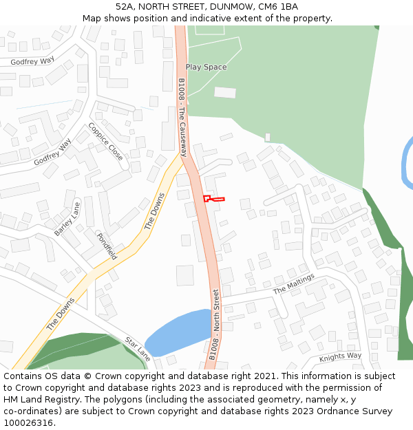 52A, NORTH STREET, DUNMOW, CM6 1BA: Location map and indicative extent of plot