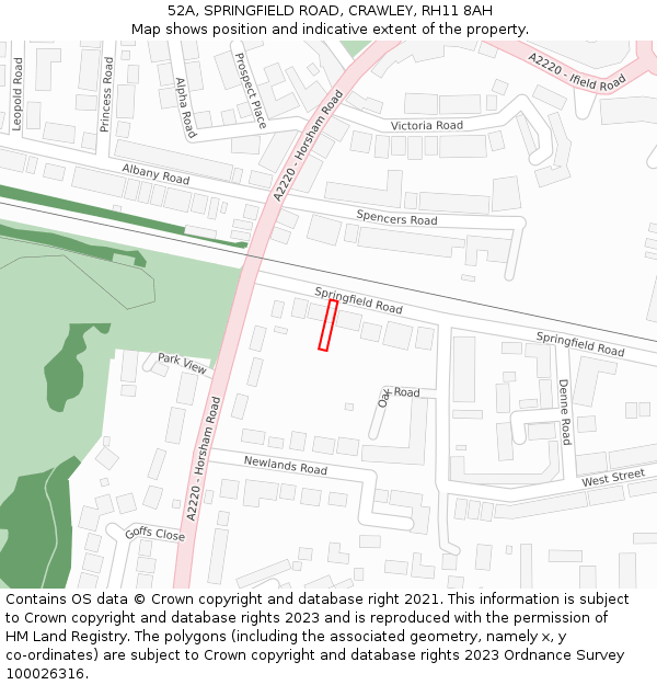 52A, SPRINGFIELD ROAD, CRAWLEY, RH11 8AH: Location map and indicative extent of plot