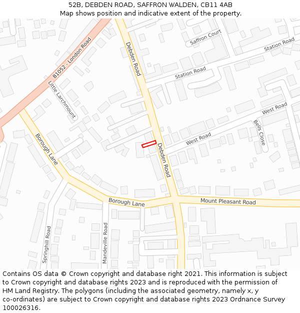 52B, DEBDEN ROAD, SAFFRON WALDEN, CB11 4AB: Location map and indicative extent of plot