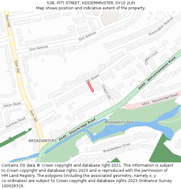 52B, PITT STREET, KIDDERMINSTER, DY10 2UN: Location map and indicative extent of plot