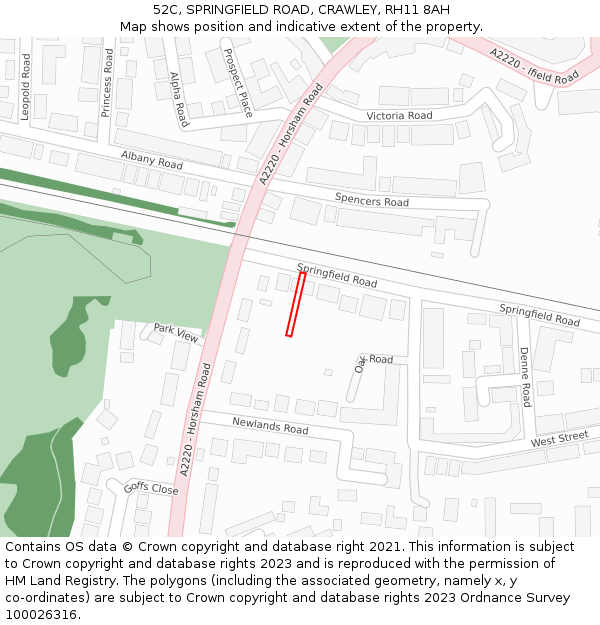 52C, SPRINGFIELD ROAD, CRAWLEY, RH11 8AH: Location map and indicative extent of plot