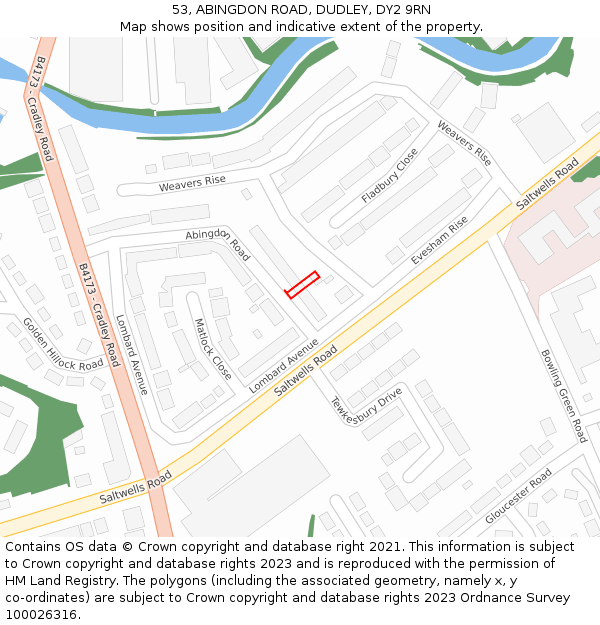 53, ABINGDON ROAD, DUDLEY, DY2 9RN: Location map and indicative extent of plot