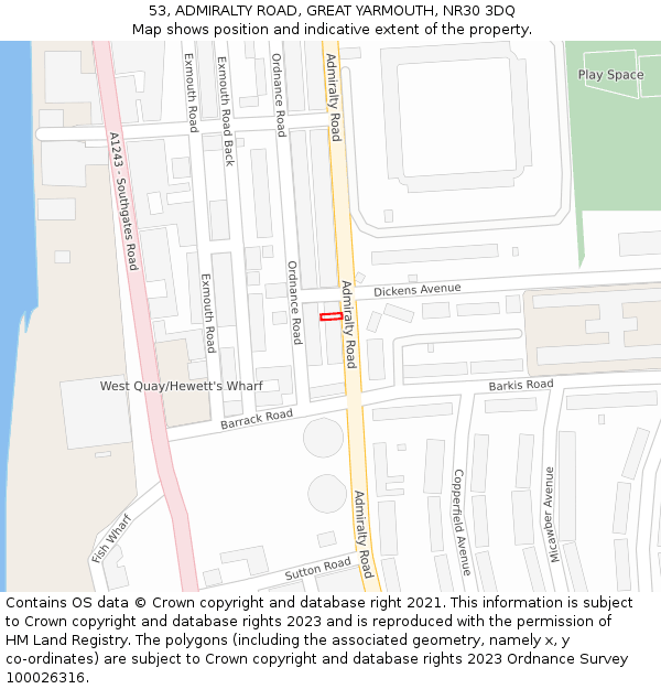 53, ADMIRALTY ROAD, GREAT YARMOUTH, NR30 3DQ: Location map and indicative extent of plot