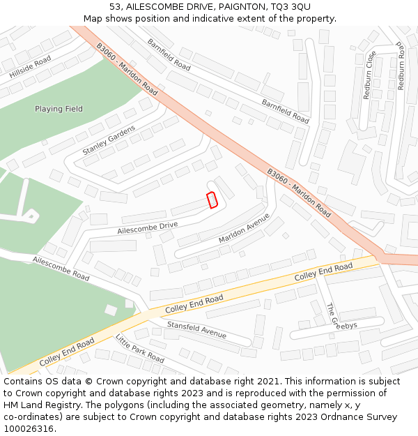 53, AILESCOMBE DRIVE, PAIGNTON, TQ3 3QU: Location map and indicative extent of plot