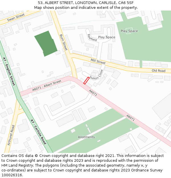 53, ALBERT STREET, LONGTOWN, CARLISLE, CA6 5SF: Location map and indicative extent of plot
