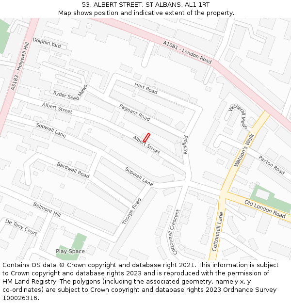 53, ALBERT STREET, ST ALBANS, AL1 1RT: Location map and indicative extent of plot