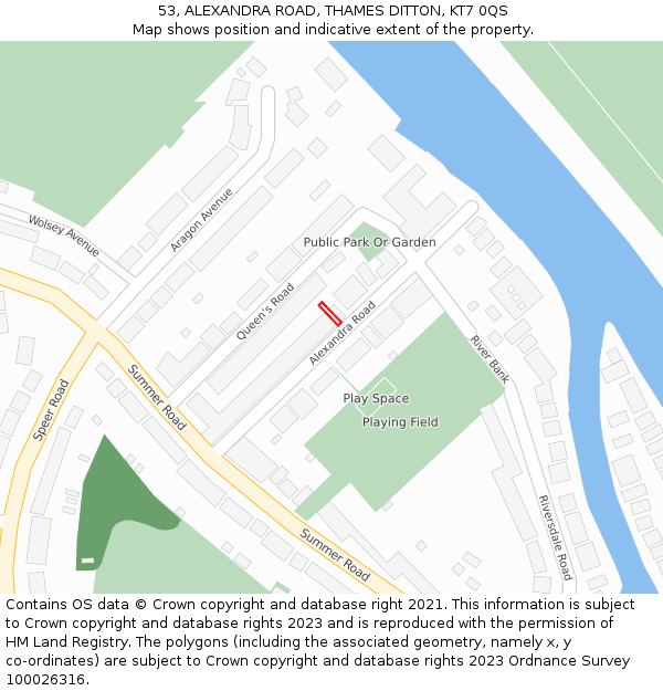 53, ALEXANDRA ROAD, THAMES DITTON, KT7 0QS: Location map and indicative extent of plot