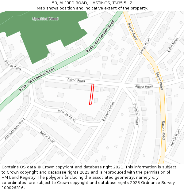 53, ALFRED ROAD, HASTINGS, TN35 5HZ: Location map and indicative extent of plot