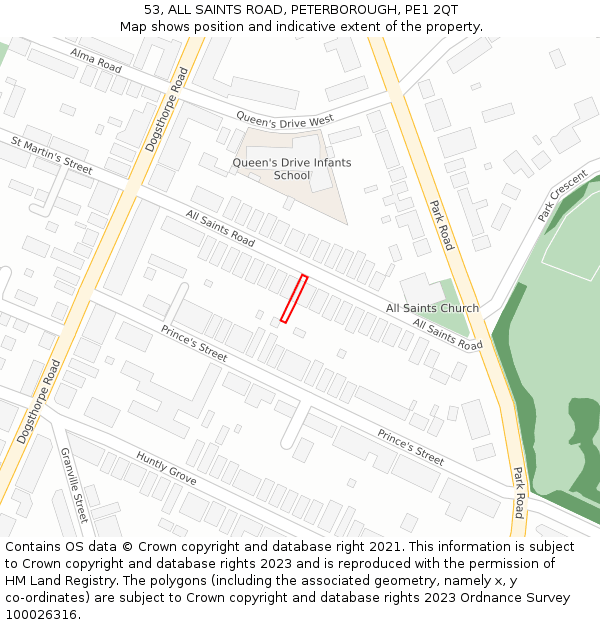 53, ALL SAINTS ROAD, PETERBOROUGH, PE1 2QT: Location map and indicative extent of plot