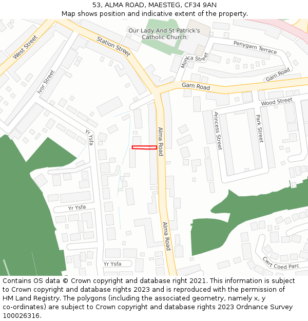 53, ALMA ROAD, MAESTEG, CF34 9AN: Location map and indicative extent of plot