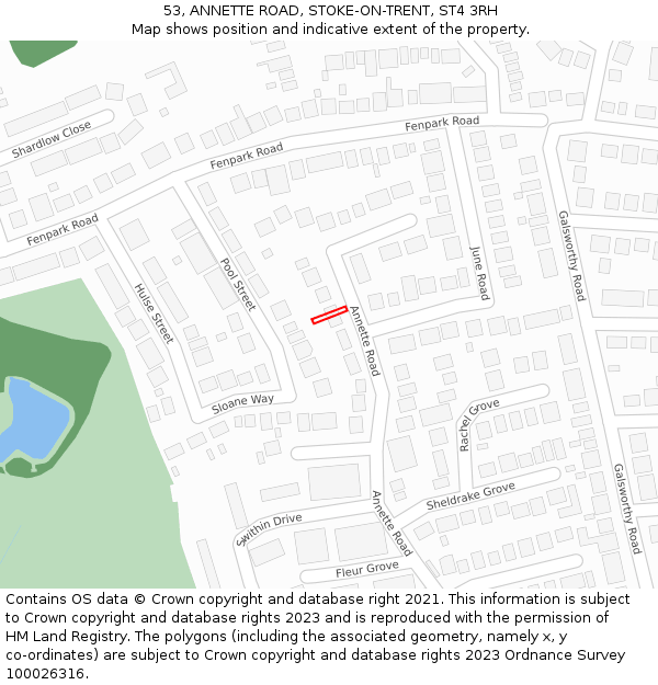 53, ANNETTE ROAD, STOKE-ON-TRENT, ST4 3RH: Location map and indicative extent of plot