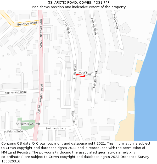 53, ARCTIC ROAD, COWES, PO31 7PF: Location map and indicative extent of plot